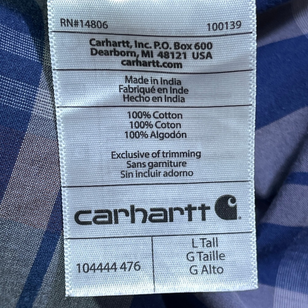 Carhartt Men's Relaxed Fit Tall Long Sleeve Plaid Button Up Shirt‎ L - Picture 11 of 14